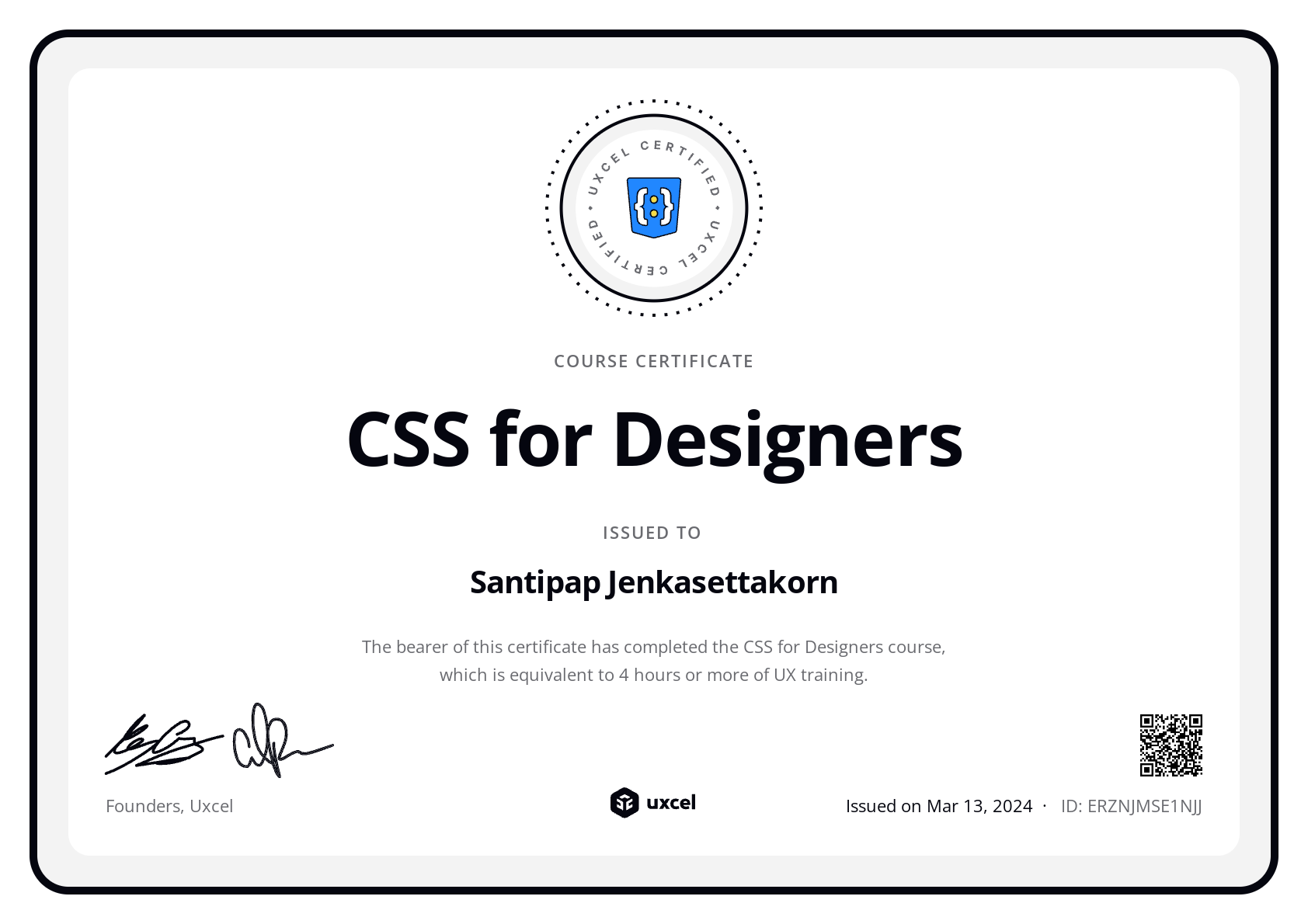 Santipap Jenkasettakorn's certificate